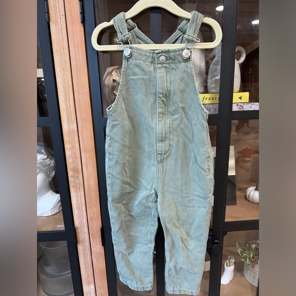 Zara Kids toddler boy overalls army green denim twill faded long adjustable baby - Picture 1 of 5